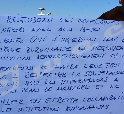Samedi, 2 juin 2018 - Manifestation contre le récent carnage de Ruhagarika, l'envoyé spécial des Nations-Uns au Burundi et contre la position de la France par rapport au référendum.
