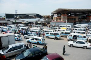 Public transport buses in Bujumbura downtown 