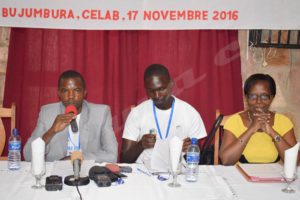 Jean Sévérin Ndayisenga, COPHIBU representative (left),  Islon Ninkingiye, IETV Chairperson (middle) and Joséphine Ntahobari, UNESCO representative (right) 