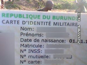 The identification card of one of the soldiers killed.
