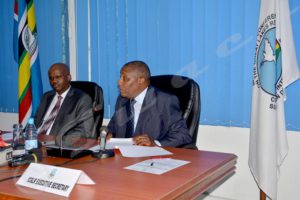 Zachary Muita, ICGLR Executive Secretary (right) and Libérat Mfumukeko (left), EAC Secretary General speaking to the media