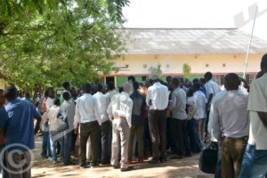 Students gathered before the office of the officer in charge of security at the University of Burundi 