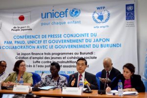  Takayuki Miyashita (in the middle), Japanese Ambassador to Burundi in a joint press conference with three UN agencies (UNDP, WFP and UNICEF) 