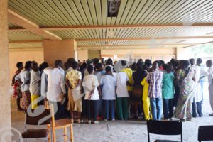 Nurses gather after their two-hour strike. They expressed concern that the gesture might be interpreted by doctors at CHUK as a declaration of war.