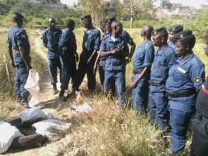 The trainees getting ready to practice the disposal of explosives.