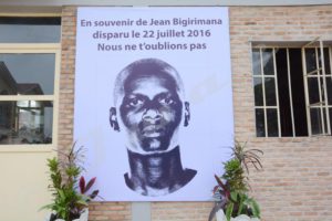 Photography of Jean Bigirimana hung on the wall of Iwacu building: “In memory of Jean Bigirimana who disappeared on 22 July 2016. We will never forget you.”