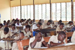 Pupils sitting for a test at Ngagara Lycée