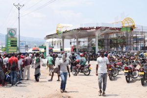 Vehicles queuing at Kigobe City Oil station 