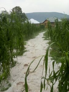 The heavy rain mixed with hailstone destroyed houses and fields 