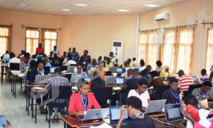 Data entry agents on duty in the data processing center