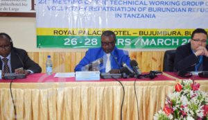 From left to right, Harrison Wingia Mseke, Representative of Tanzanian government, Térence Ntahiraja, Assistant to the Burundian Minister of Interior and Soufiane Adjali, Deputy Representative of UNHCR in Burundi