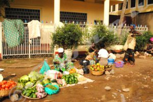 "Fruit and vegetable saleswomen in Bujumbura town".