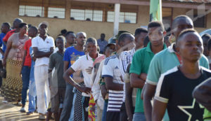 Long queues of voters in front of polling stations at Gasenyi II Fundamental School.