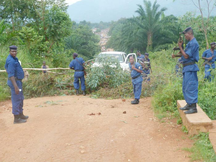 La route Buheka-Vugizo était barrée par la population à l’aide des troncs d’arbre ©Iwacu