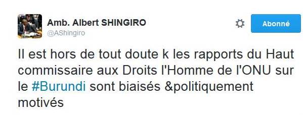 Le tweet d’Albert Shingiro