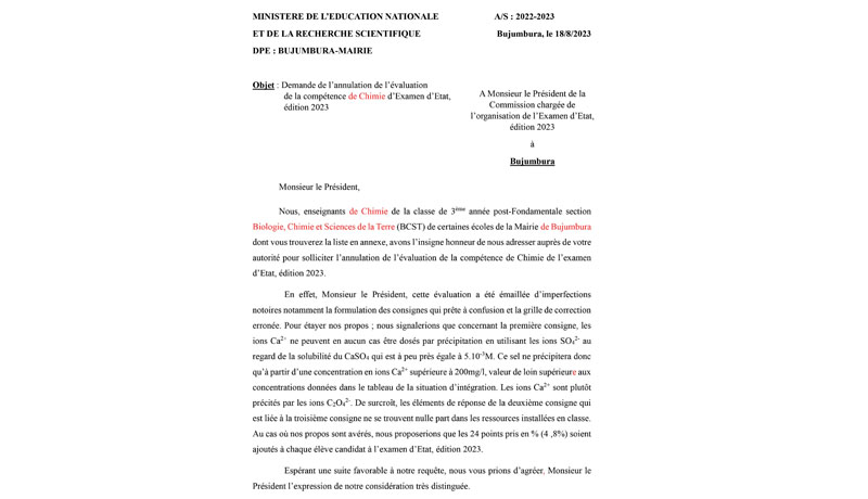 Examen d’Etat édition 2023 : Une épreuve de chimie bâclée