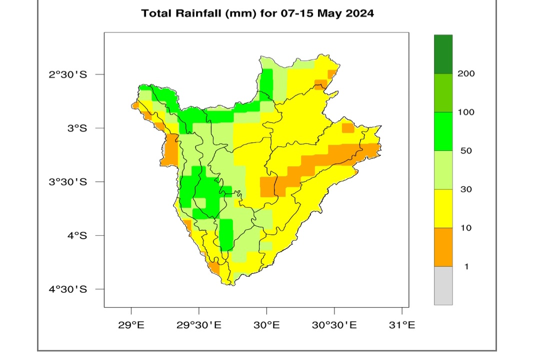 Bulletin de prévision météorologique hebdomadaire valable du 7 au 15  Mai 2024 sur le Burundi